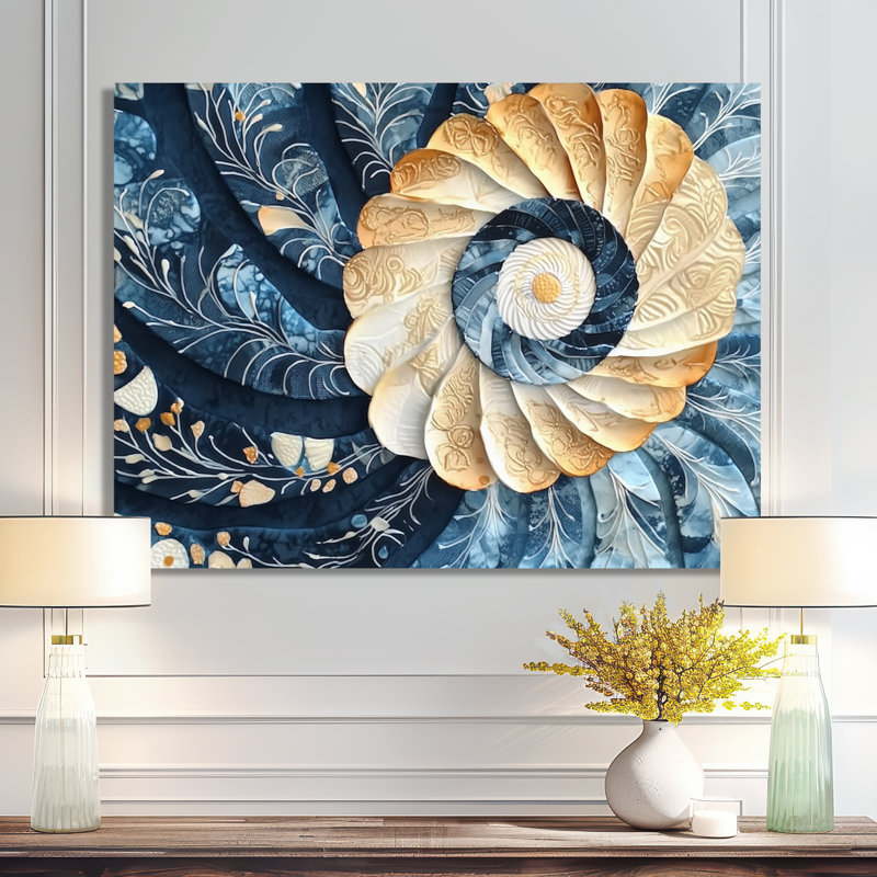 «Coastal Seashell Spiral Of The Ocean II», art abstrait de vagues modernes, H 12 po x l 20 po, Toile tendue