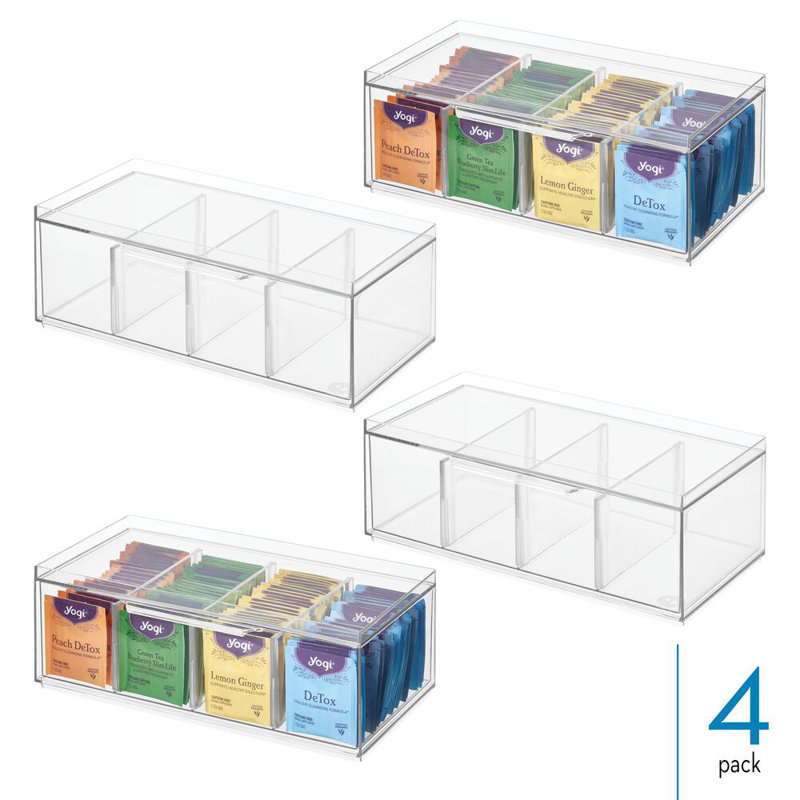 Ensemble de 4 tiroirs de rangement de thé empilables 4 sections iDesign - Transparent