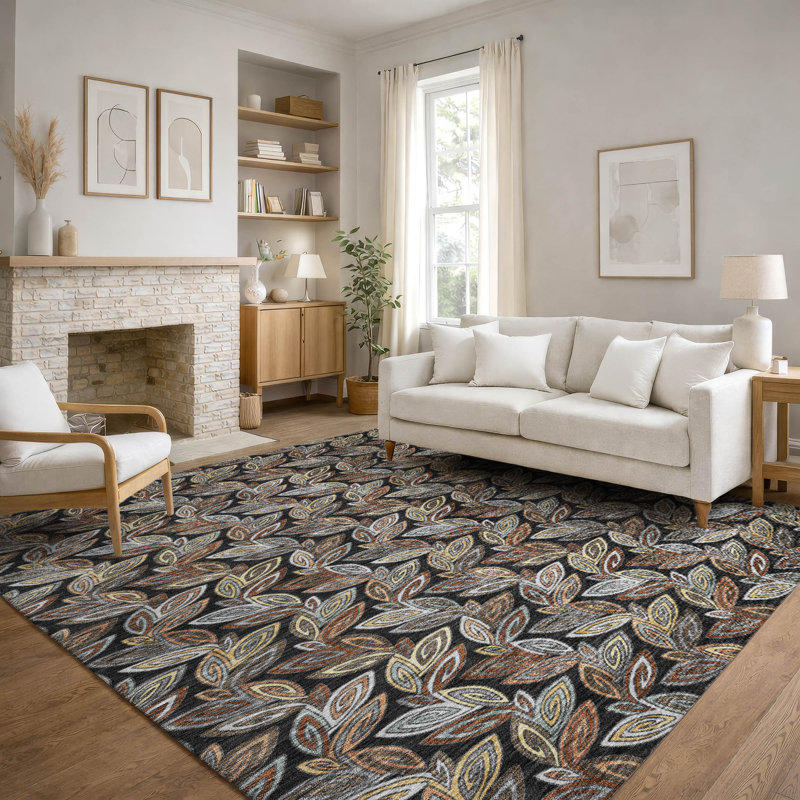 Tapis botanique Premium lavable à la machine Villers, Noir, 10 pi x 14 pi