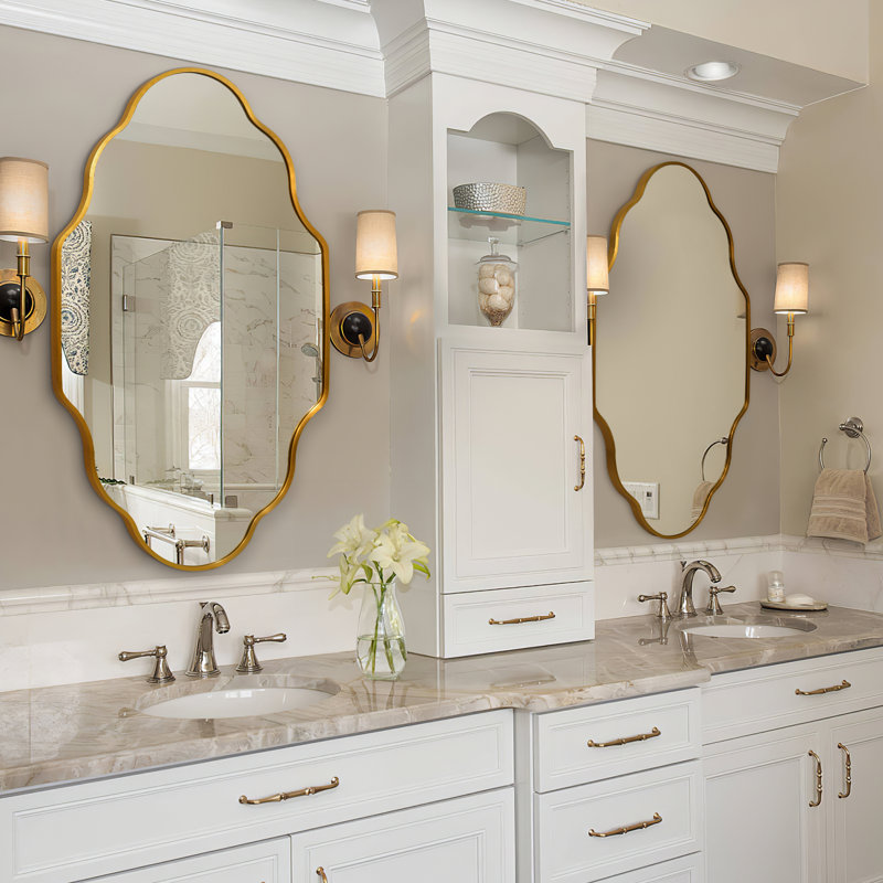 Set of 2 Modern Asymmetrical Wall Mirrors with Aluminum Alloy Frame, Decorative Irregular Hanging Mirrors for Bathroom, Bedroom, Living Room & Entryway