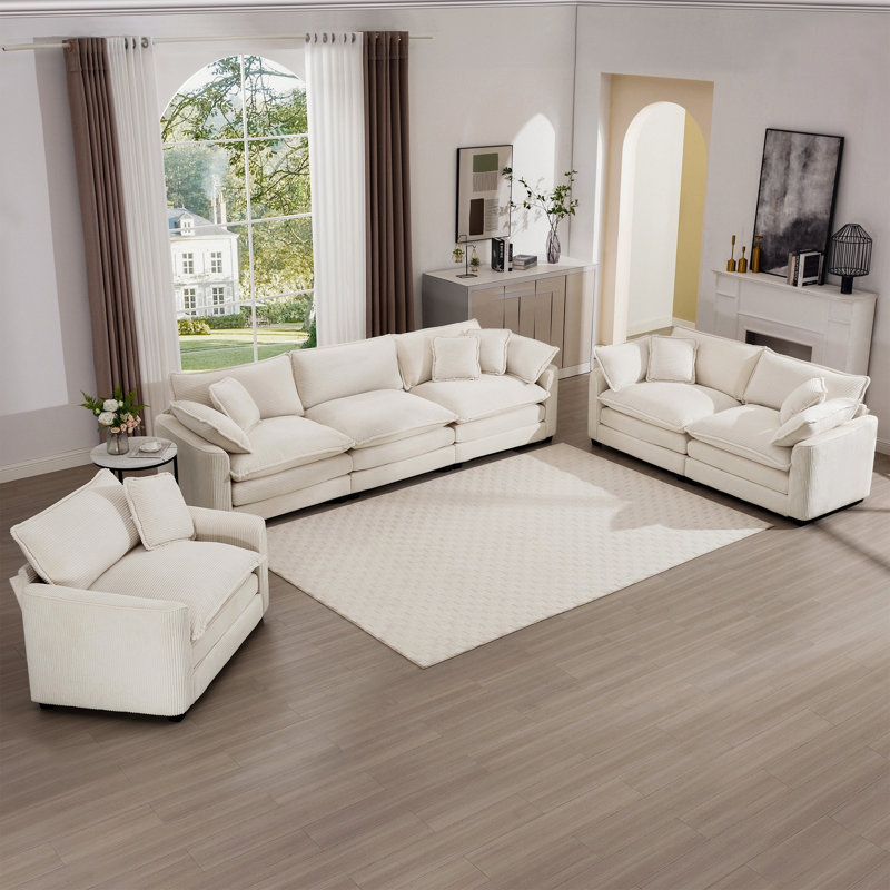 Ensemble de canapé 3 pièces, canapé surdimensionné confortable avec un canapé simple, un canapé 2 places et un canapé 3 places, canapé à assise profonde en velours côtelé
