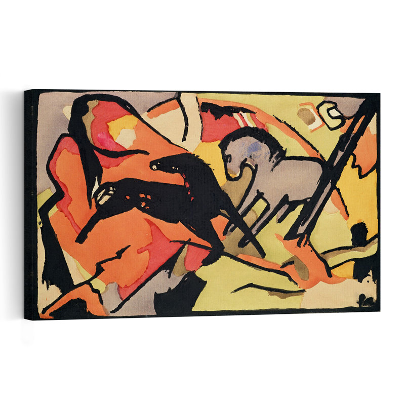 Deux chevaux, estampe murale contemporaine abstraite expressionniste de 1911-1912 représentant des chevaux, 12" H x 18" W