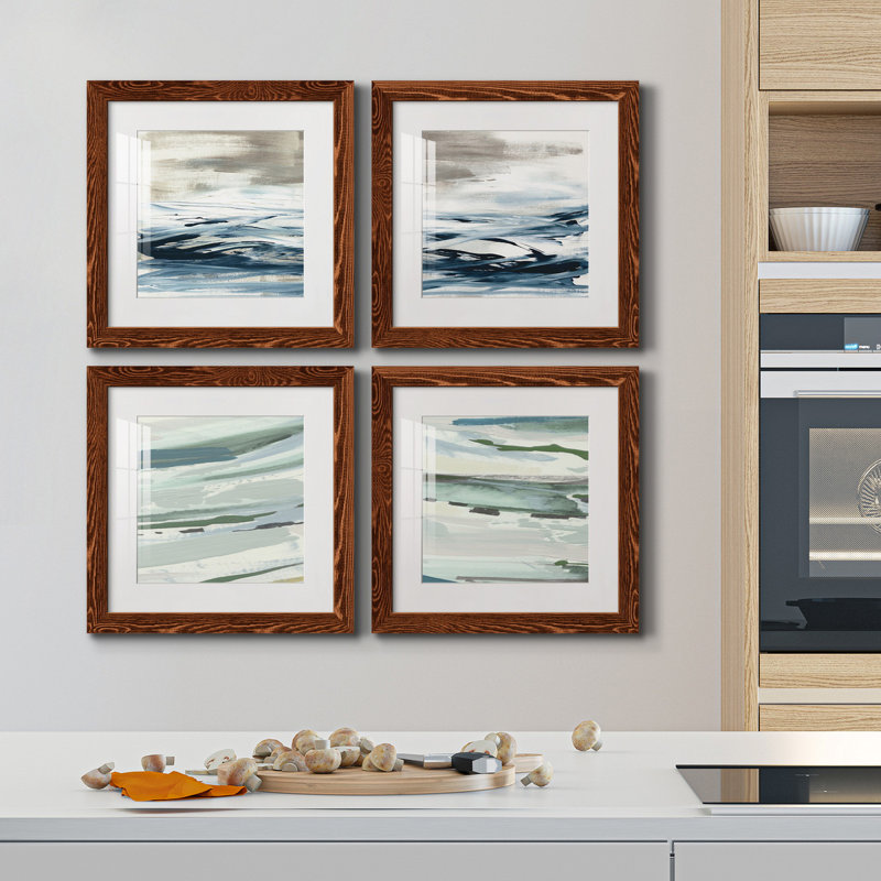Tumultueux Indigo I - ensemble de 4 peintures sur toile encadrées, Toile avec encadrement érable
