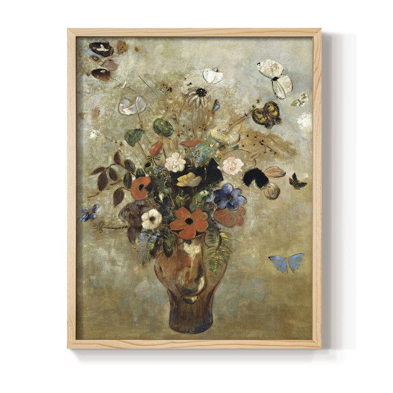 Reproduction florale rétro avec encadrement CCGLVI - bois massif, H 21 po x l 17 po, Naturel