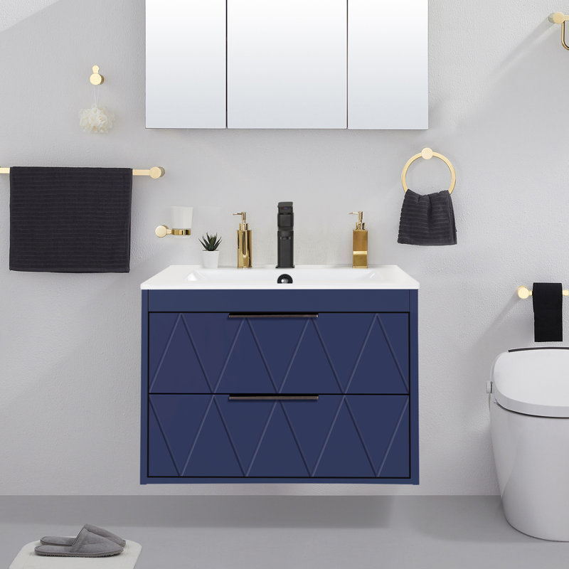 Ensemble de meuble-lavabo mural simple 24 po avec lavabo, robinet en alliage de zinc et tiroirs à fermeture en douceur Ciarra Makowski