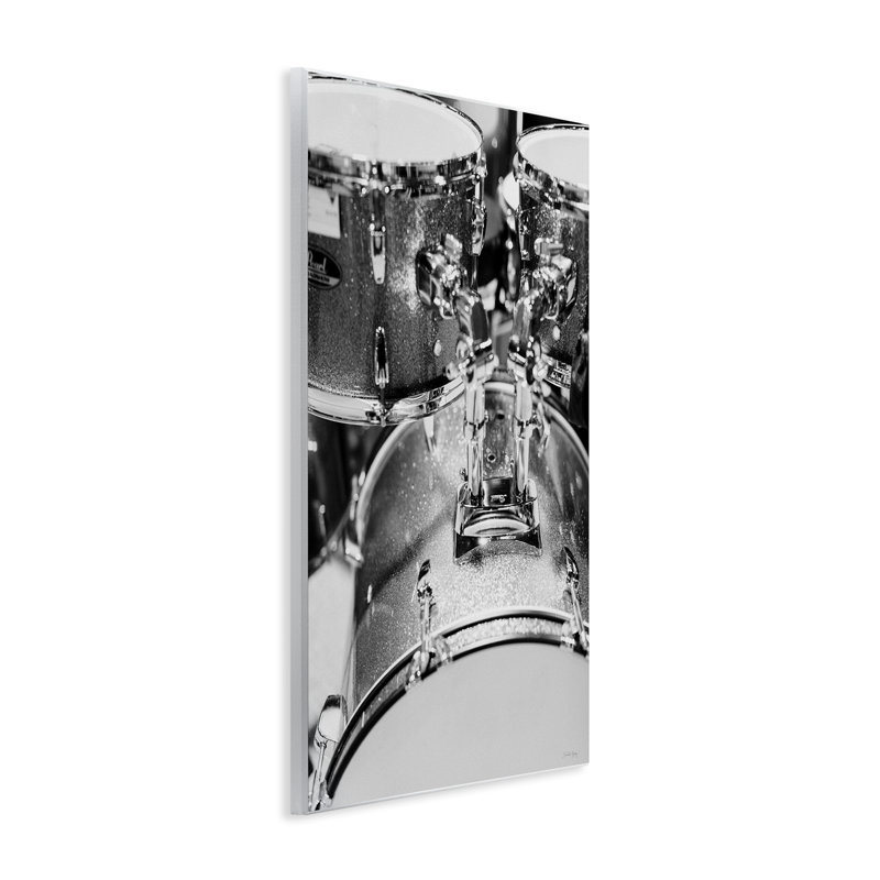 Ensemble de tambour noir et blanc sur bois par Jennifer Rigsby, H 19 po x l 13 po