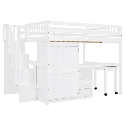 Loft Bed With Stairs, Bookshelf, Drawers, Desk & Wardrobe – Space-Saving Multifunctional Furniture For Kids & Teens