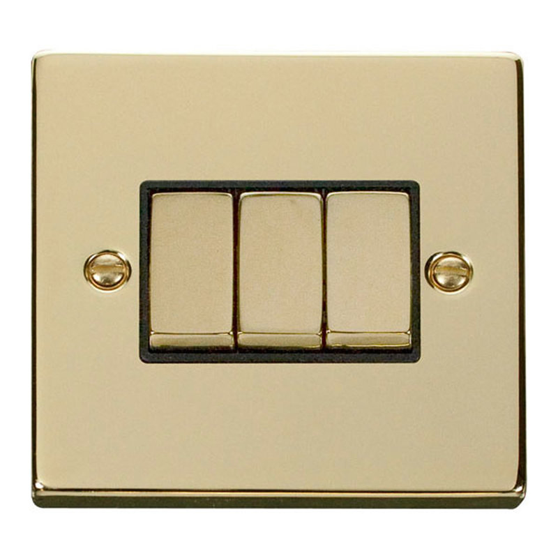 Polished Brass 10A 3 Gang 2 Way Ingot Light Switch