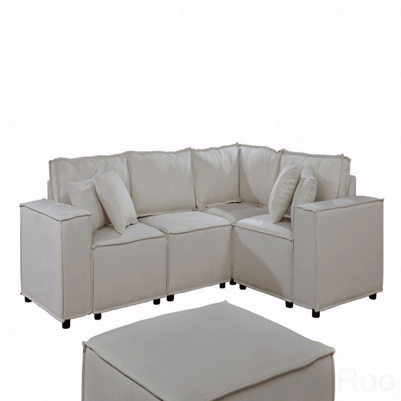 Canapé modulaire Basic, canapé modulaire de 99 po avec repose-pieds beige