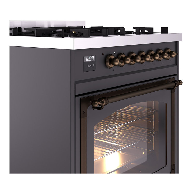 ILVE Nostalgie II Noblesse 30 in Dual Fuel Range, Graphite Matte/Bronze, Natural Gas