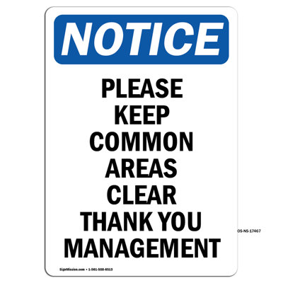Please Keep Common Areas Clear Sign