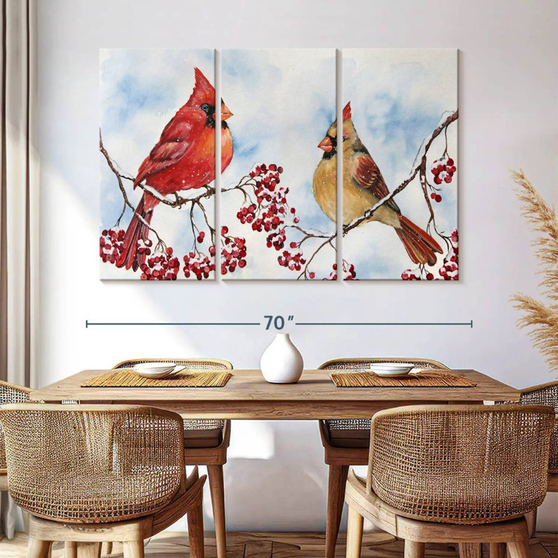 Cardinals de Brampt et baies d'hiver, H 42 po x l 65 po