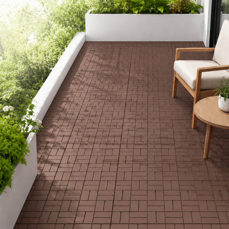 Lot de 44 dalles de terrasse emboîtables en plastique brun de 30 x 30 cm, revêtement de sol imperméable et résistant aux intempéries pour jardin, piscine et balcon.