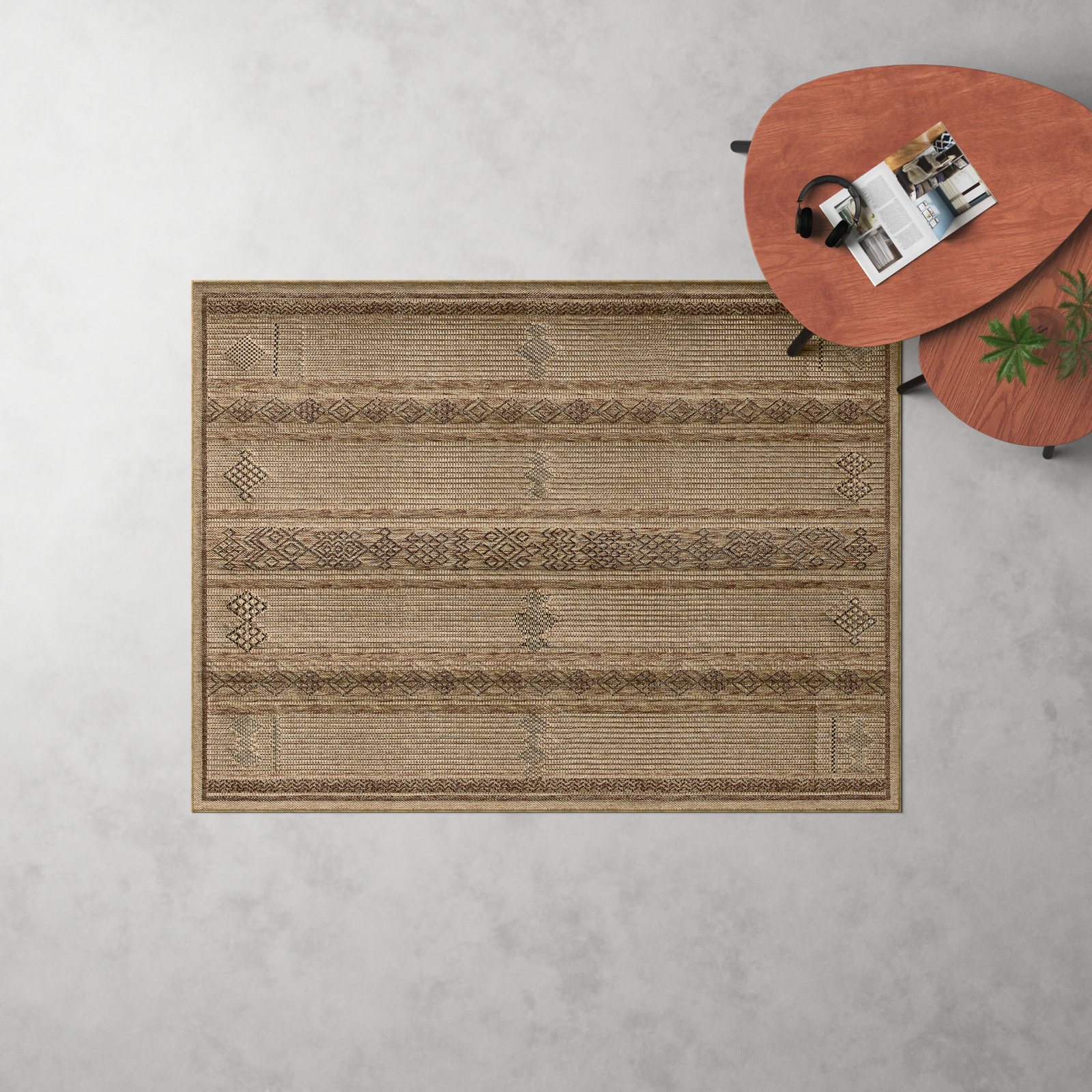 Ava Brown/Beige Indoor/Outdoor Rug, Rectangle 5'3" x 7'