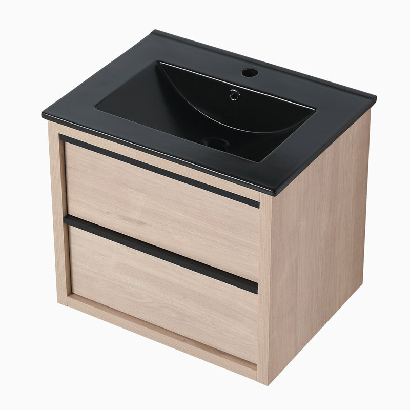 Meuble-lavabo 24 po avec lavabo en céramique noire et 2 tiroirs à fermeture en douceur