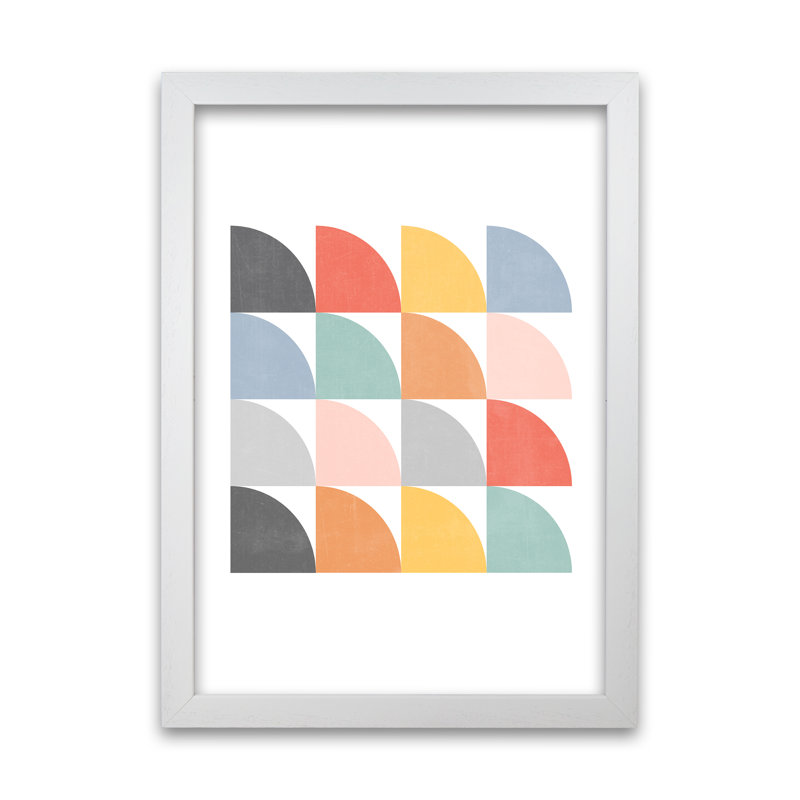 Scandinavian Quarter Circles Original - Print, White Frame, 59cm H x 42cm W x 3cm D