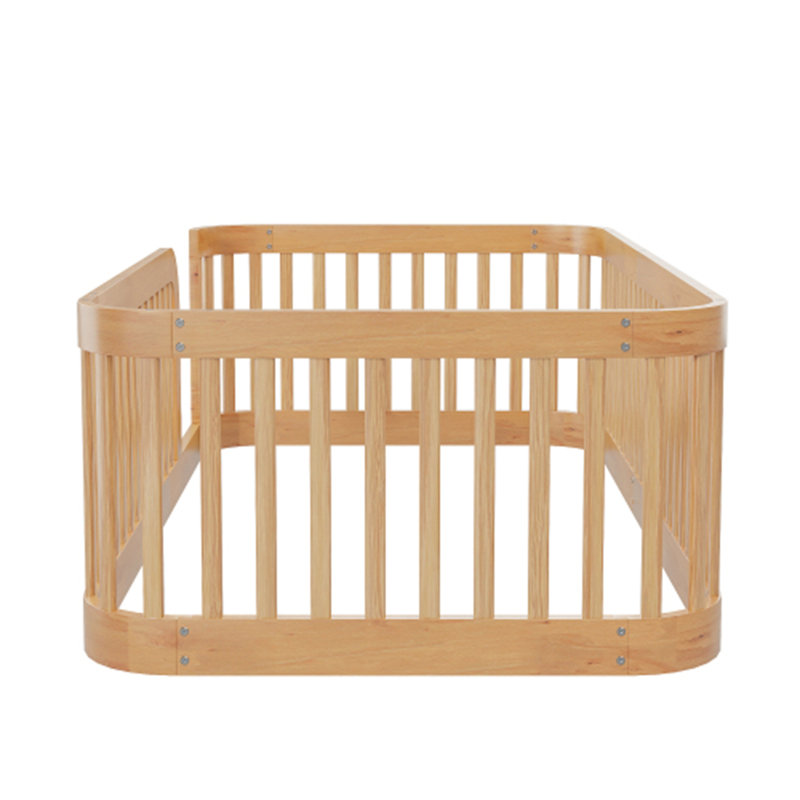 Wood Floor Bed Frame with Fence, Natural, Twin