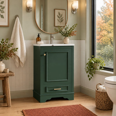 Meuble-lavabo vert 20 po avec lavabo en céramique, tiroir et tablette réglable