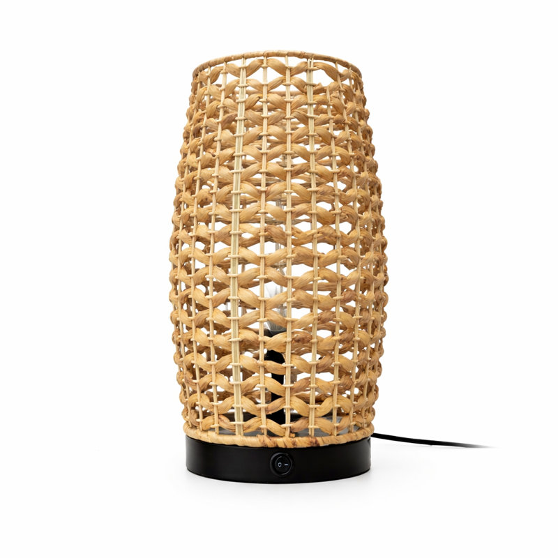 Lampe de table en rotin naturel tissé 9,45 po avec base noire