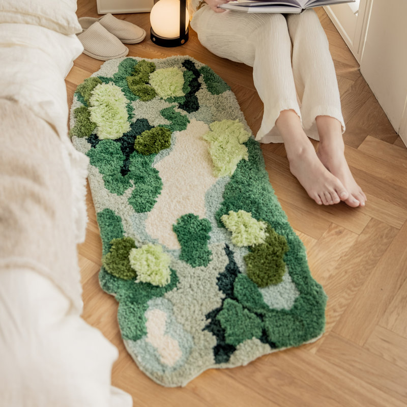 Aesthetic Handmade Bathroom Mat, Green Abstract
