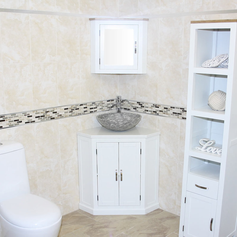 Andrin 550mm Single Bathroom Vanity with Vessel Stone Basin, Grey, White Quartz