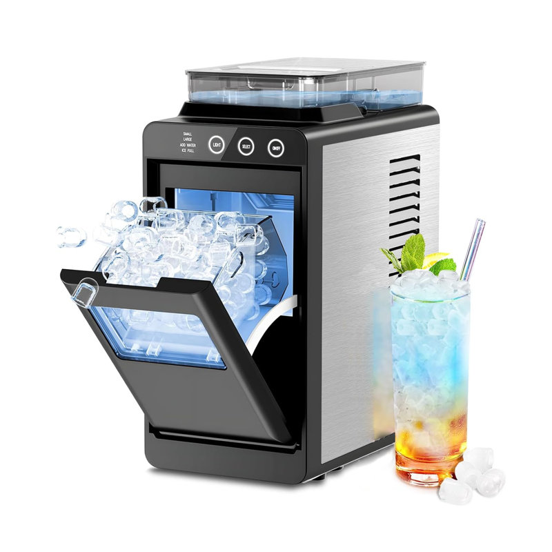Portable Countertop Ice Maker External Water Tank 8 Cubes/6 Mins 26 Lbs/24Hrs Self-Cleaning Quiet Compact For Home Rv Camping