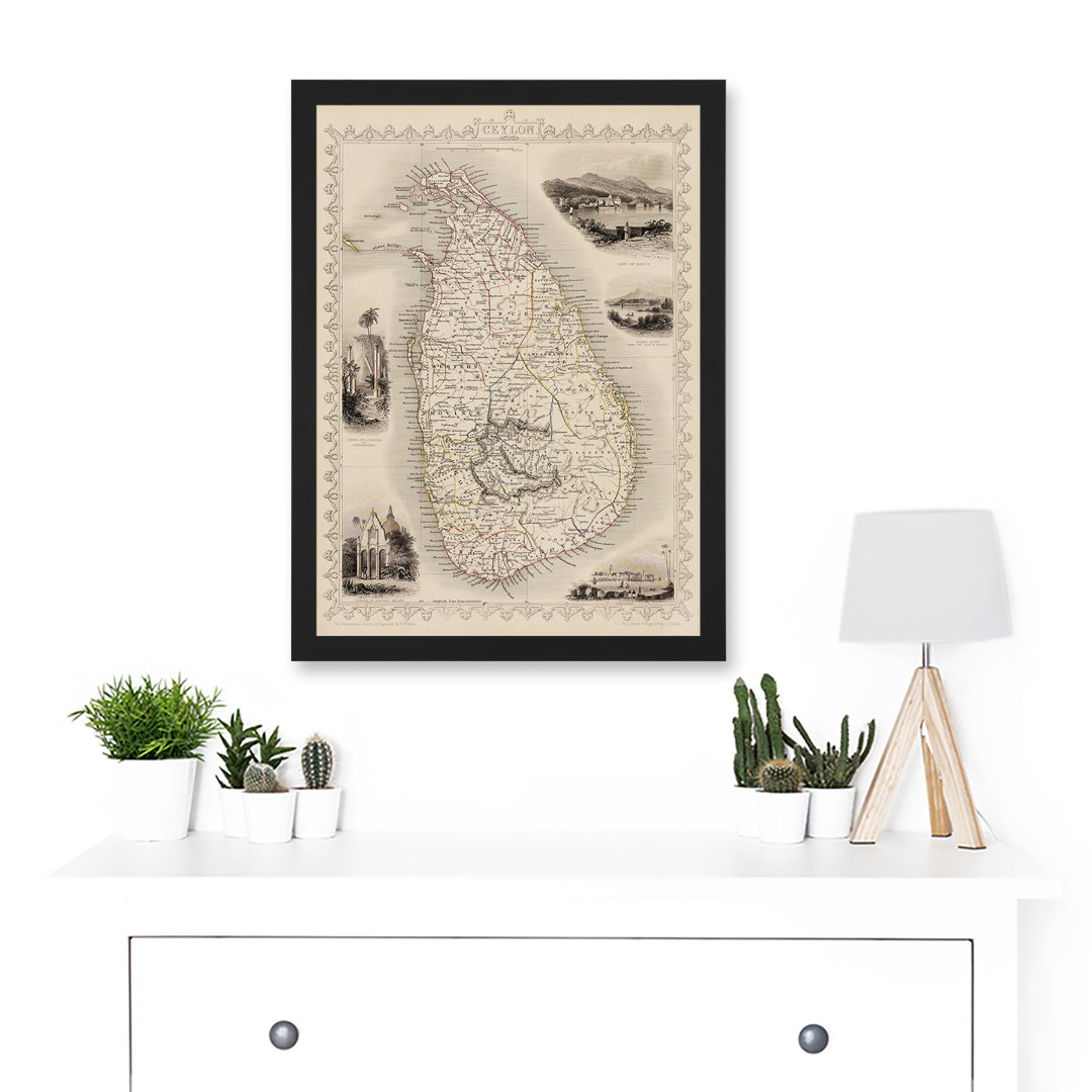 Ceylon Sri Lanka Vintage Pictorial Map - Single Picture Frame Print