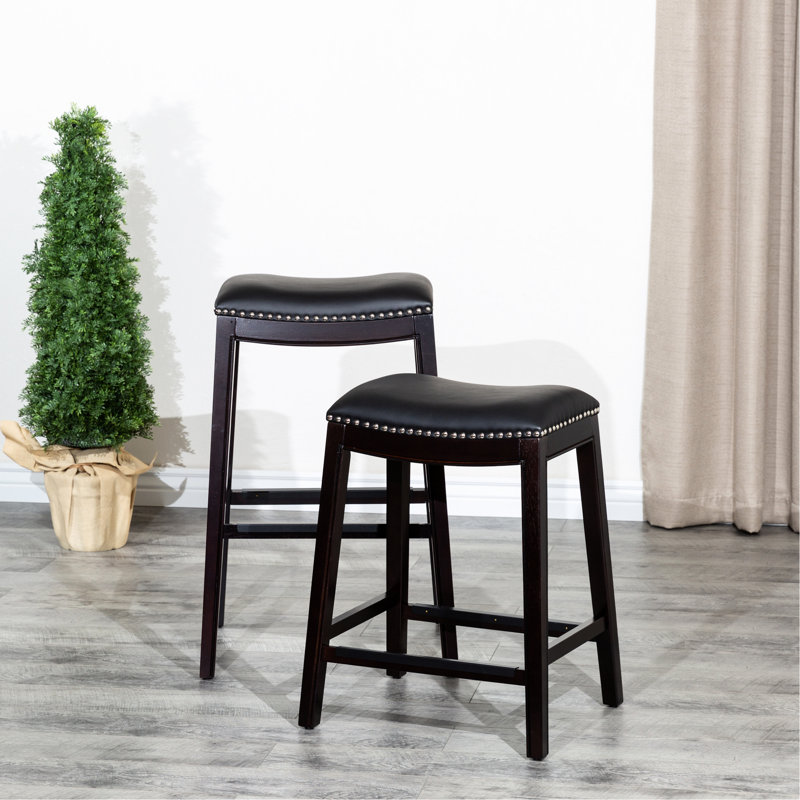 Tabouret de comptoir de 24 po, siège en cuir noir - tabouret élégant avec, Espresso, Noir, 2 morceaux