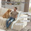 Canapé d'angle modulaire en flanelle beige, 2 pièces, livré roulé avec 5 coussins, aucun assemblage requis.-87663106-87663166