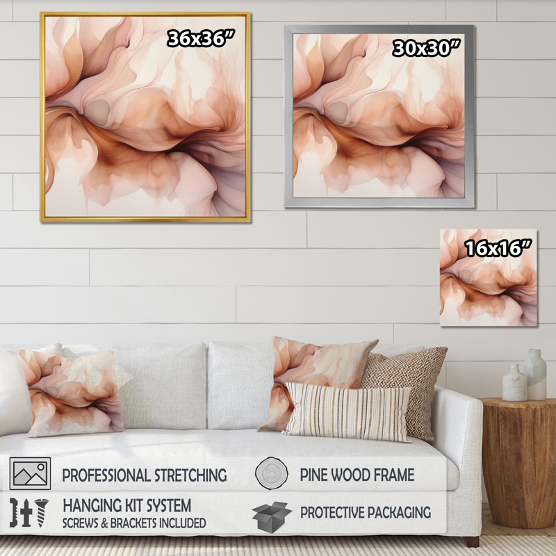 «Distant Clouds Abricot Crush Infusion Watercolor I - Abstract Shape», reproduction sur toile, Cadre flottant blanc