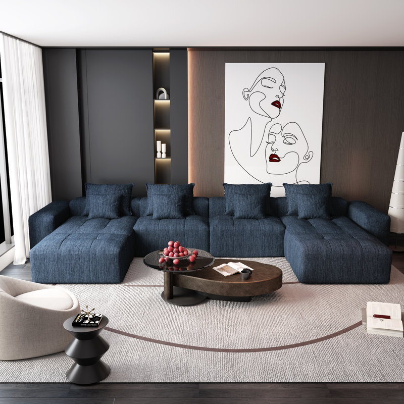 Canapé modulaire surdimensionné Modern, Chenille bleu, Bleu