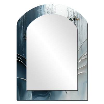 Blue And White Herbs Spiral Garden I - Herbs Asymmetrical Unique Wall Mirror, Traditional Unique Shape Mirror, Printed Metal Art