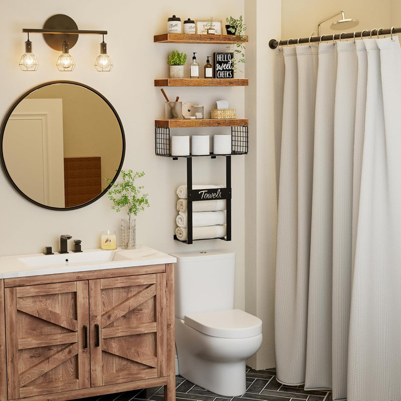 Bathroom Floating Shelves For Towels, Brown