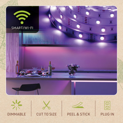 Multicolor RGBW Smart LED Strip Light Kit, 16ft with Remote