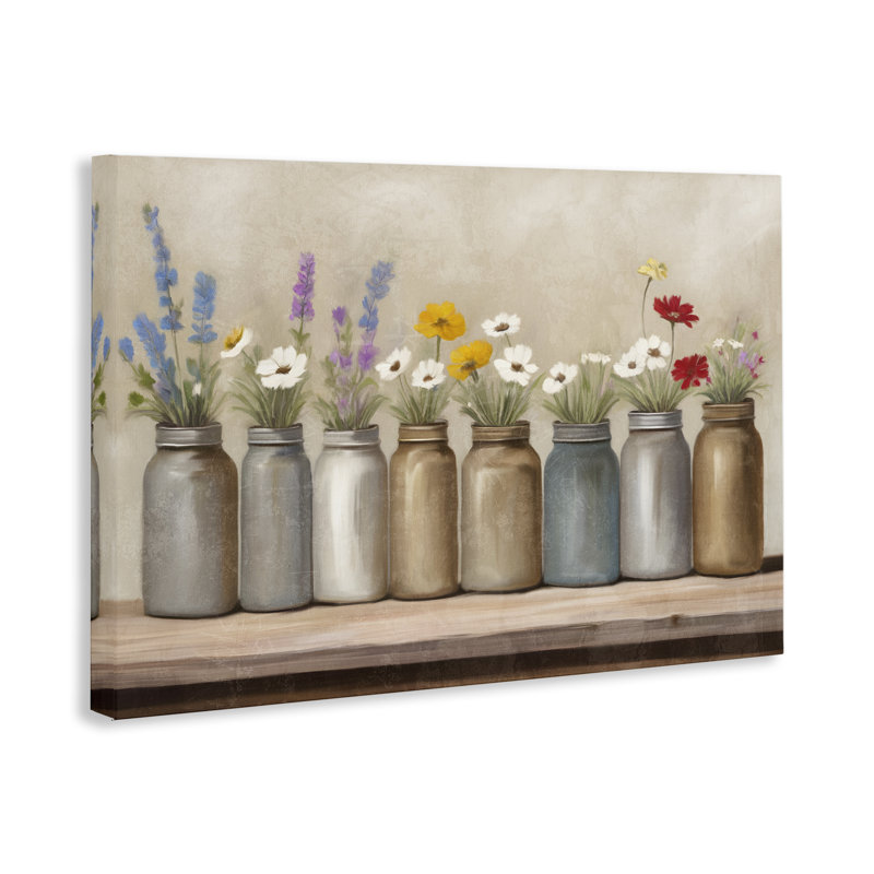 "Jars with Wildflowers", art mural sur toile par Kim Allen, H 24 po x l 36 po