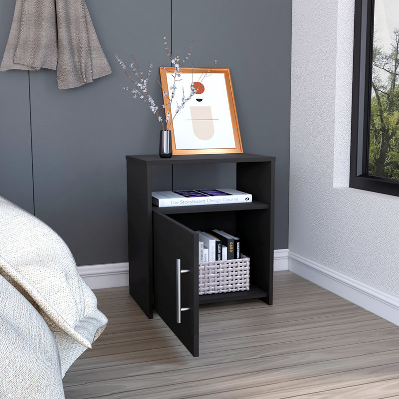 Table de chevet, table de bout, table d'appoint à une tablette, armoire à une porte, poignée en métal