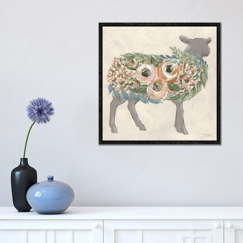 Audrey The Lamb by Michele Norman - Print on Canvas, 45.72cm H x 45.72cm W x 3.81cm D, Black Floater Framed
