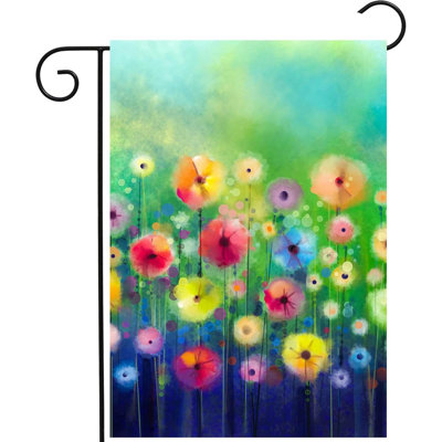 Watercolor Abstract Spring Summer Seasonal Green Floral Flowers Painting Art Garden Yard Flag Double Sided Polyester Welcome House Flag Banners For Pa