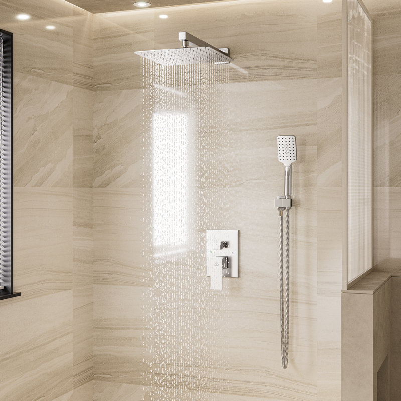 10 inch Wall Mounted Pressure Balanced Complete Shower System With 3 Setting Shower Handheld, Brushed Nickel