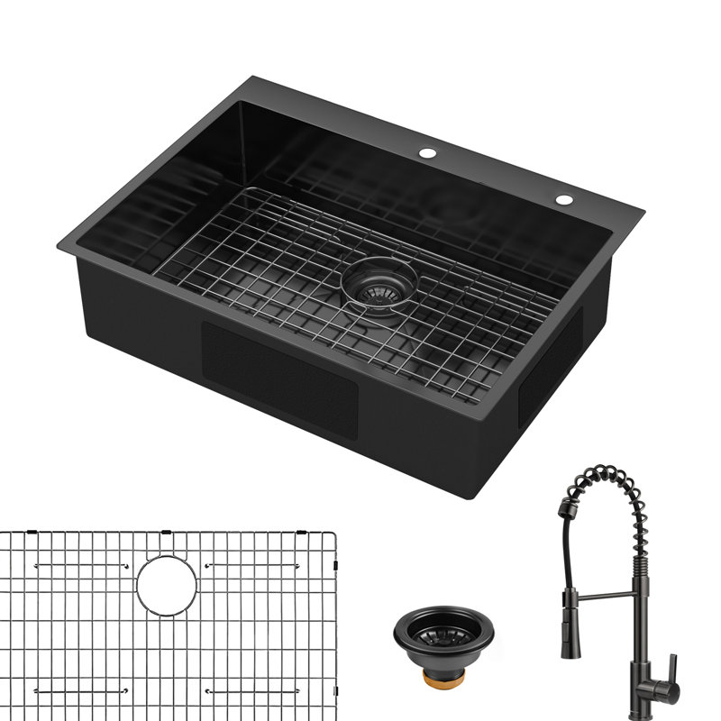 L'évier de cuisine en acier inoxydable noir avec prise de robinet et intégration de la couleur principale Dent-Bronze améliore la qualité de votre vie