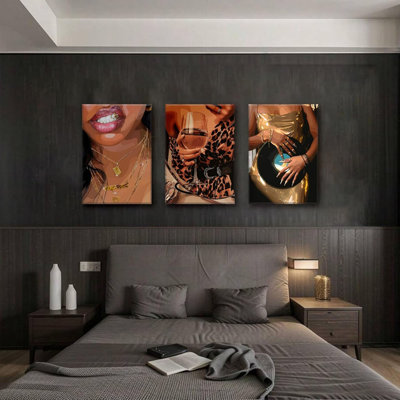 3 Pcs Black Woman Canvas Wall Art Fashion African American Women Wall Decor Trendy Abstract Black Girl Poster Prints Artwork For Bedroom Living Room Office Home Decoration