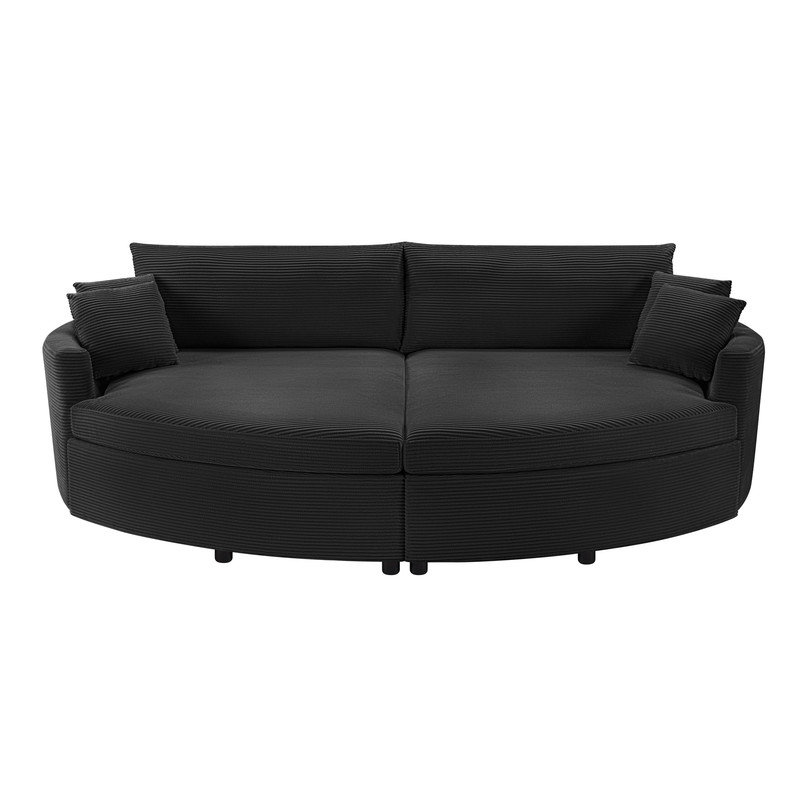Très grand canapé double en velours côtelé avec ports USB, Chenille noir