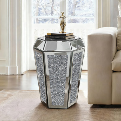 Amla 22" H Inlaid Crystal Geometric Mirrored End Table by Everly Quinn