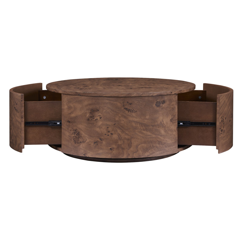Table basse rotative en bois Burl avec 2 tiroirs (table basse incluse seulement)