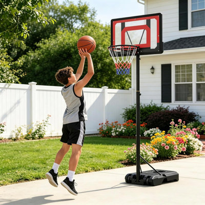 Portable Basketball Hoop 4.8-8.5ft Adjustable – PC Backboard, Enlarged Base for Backyard Driveway