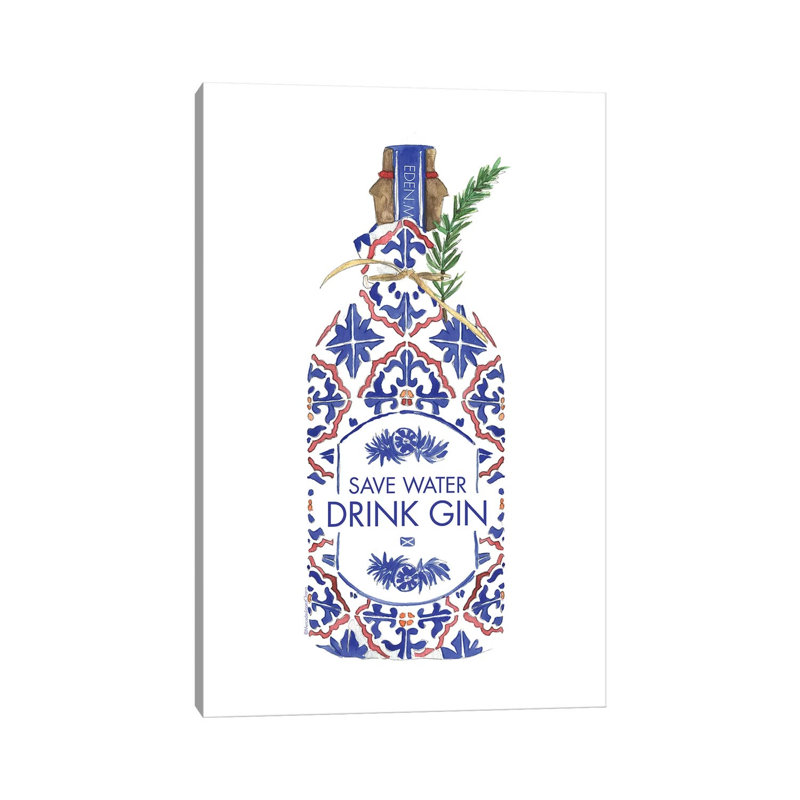 Save Water Drink Gin by Mercedes Lopez Charro - Wrapped Canvas Print