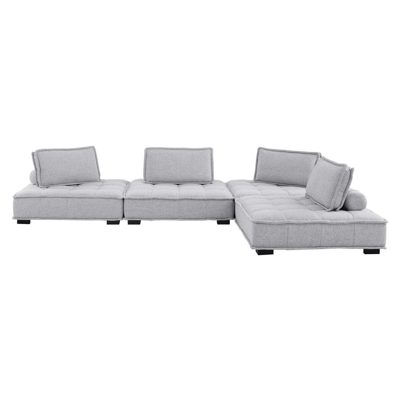 Light Gray Tufted Fabric Four-Piece Sectional Sofa