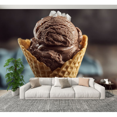 Peel and Stick Wallpaper Dark Chocolate Ice Cream Cone Wall Murals 100"H x 144"W Removable PVC Wall Paper Self-Adhesive Wall Paintings Art Decor for Bedroom Living Room Nursery