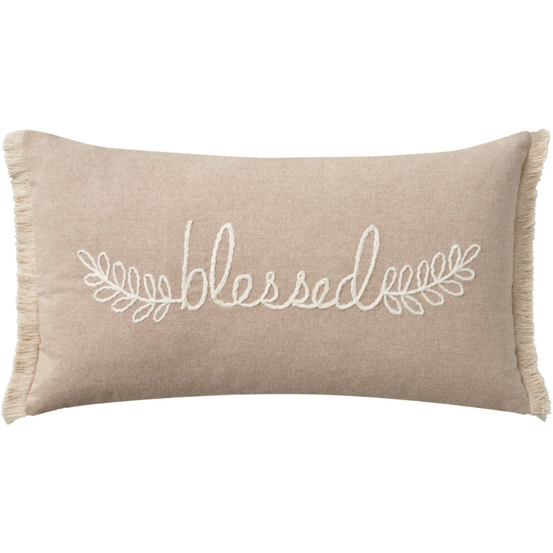 Natural Cotton Embroidered Blessed Rectangular Throw Pillow