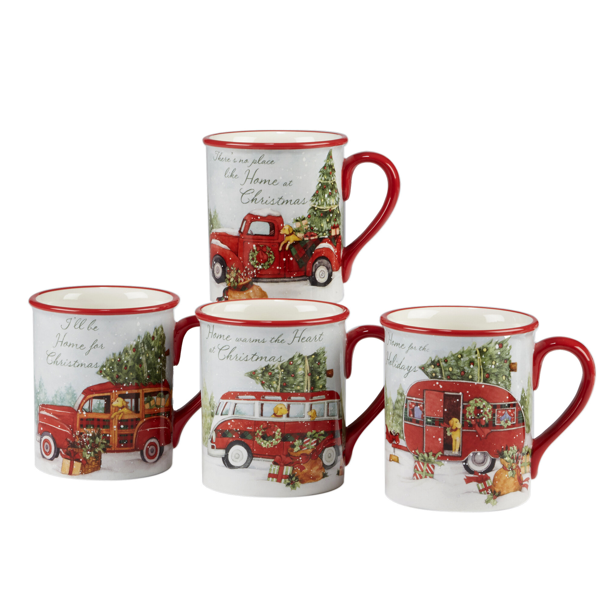 Certified International Home for Christmas 4 Piece Coffee Mug Set